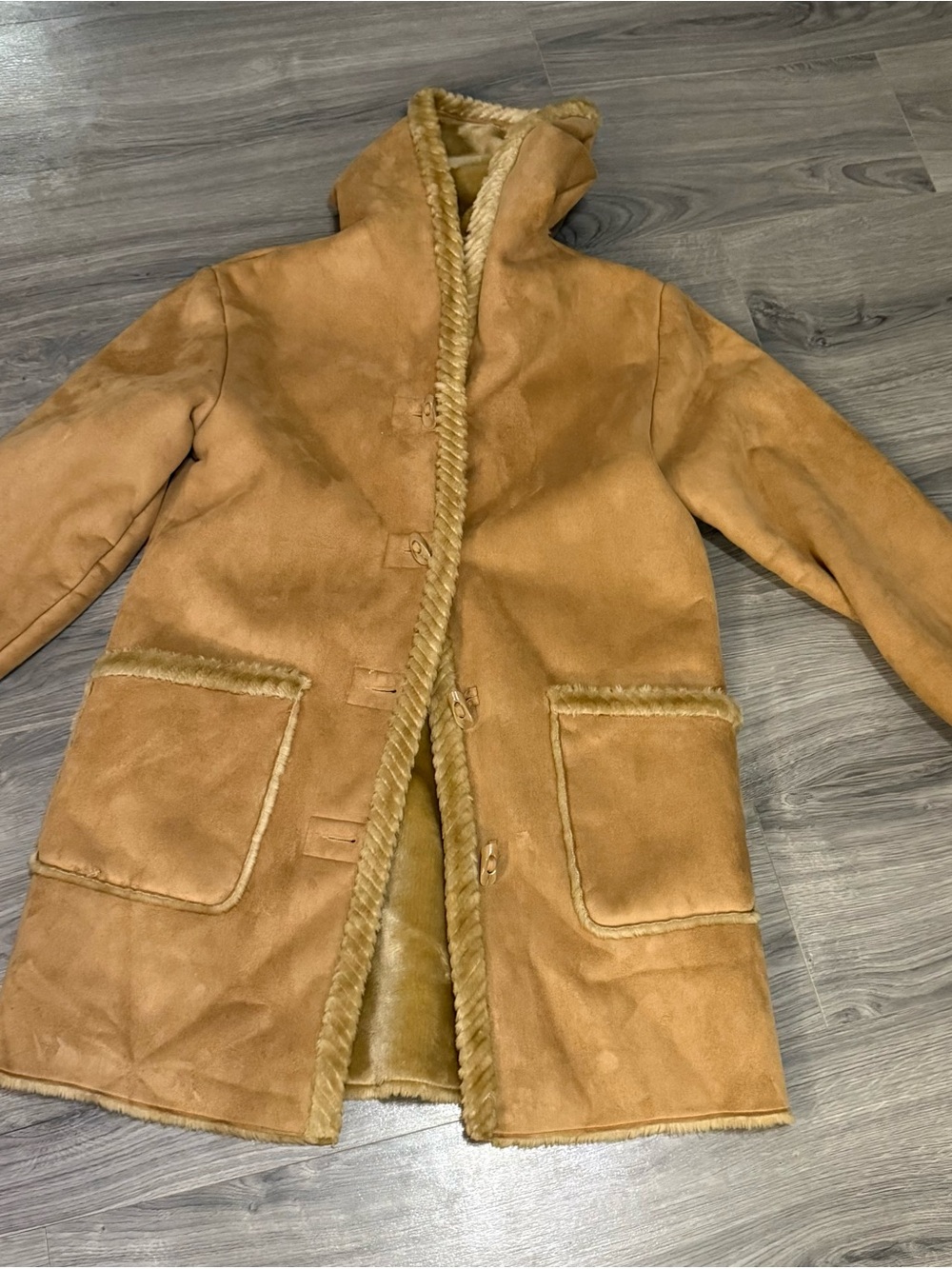 St. John's Bay Camel Faux Shearling Hooded Coat